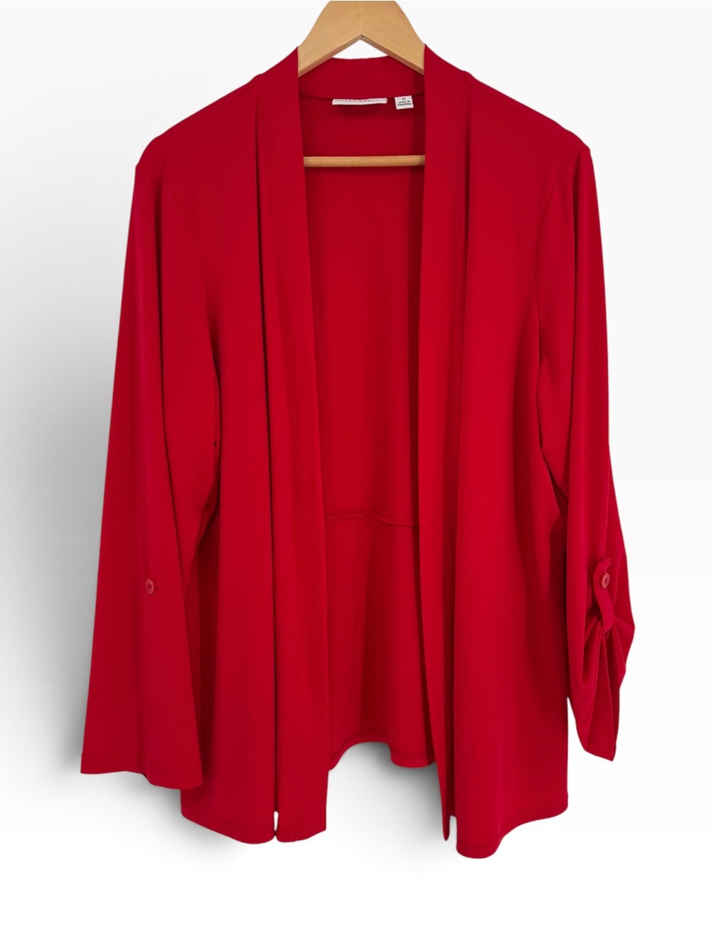 Susan Graver Women's Liquid Knit Open Cardigan Size 1X Red Long Sleeve Stretch